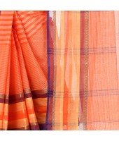 dB DESH BIDESH Women`s Bengal Handloom Pure Cotton Saree Khejur Chori Design Without Blouse Piece Orange