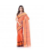 dB DESH BIDESH Women`s Bengal Handloom Pure Cotton Saree Khejur Chori Design Without Blouse Piece Orange