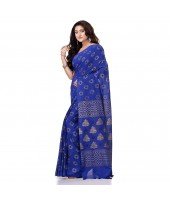 dB DESH BIDESH Women`s Bengal Tant Abhrak Work Design Soft Pure Handloom Cotton Saree With Blouse Piece (Blue)