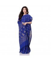 dB DESH BIDESH Women`s Bengal Tant Abhrak Work Design Soft Pure Handloom Cotton Saree With Blouse Piece (Blue)