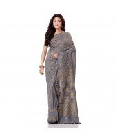 dB DESH BIDESH Women`s Bengal Tant Abhrak Work Design Soft Pure Handloom Cotton Saree With Blouse Piece Grey