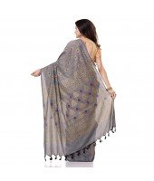 dB DESH BIDESH Women`s Bengal Tant Abhrak Work Design Soft Pure Handloom Cotton Saree With Blouse Piece Grey