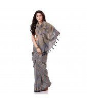 dB DESH BIDESH Women`s Bengal Tant Abhrak Work Design Soft Pure Handloom Cotton Saree With Blouse Piece Grey