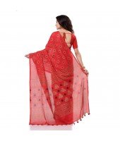 dB DESH BIDESH Women`s Bengal Tant Abhrak Work Design Soft Pure Handloom Cotton Saree With Blouse Piece Red