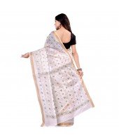 dB DESH BIDESH Women`s Bengal Tant Kerala Print Design Pure Handloom Cotton Saree Without Blouse Piece White Green