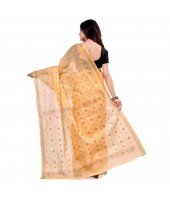 dB DESH BIDESH Women`s Bengal Tant Kerala Print Design Pure Handloom Cotton Saree Without Blouse Piece Golden