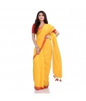 DESH BIDESH Women`s Handloom Pure Cotton Saree Abhiprithi Design Without Blouse Piece(Yellow)