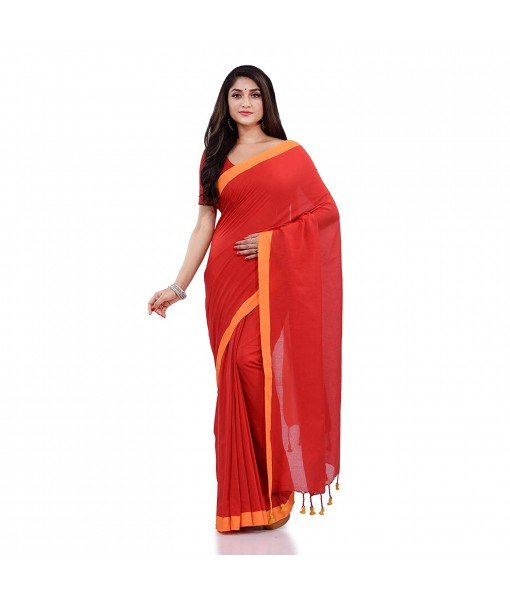 DESH BIDESH Women`s Handloom Pure Cotton Saree Abhiprithi Design Without Blouse Piece(Red)