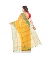 dB DESH BIDESH Women's Khadi Cotton Saree With Blouse Piece (DB060121JH _Yellow, Green & Red)