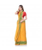 dB DESH BIDESH Women's Khadi Cotton Saree With Blouse Piece (DB060121JH _Yellow, Green & Red)