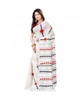 dB DESH BIDESH Women's Khes Cotton Saree With Blouse Piece (White)