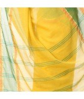 dB DESH BIDESH Women's Malmal Cotton Bengal Handloom Tant Saree Zari Design with Blouse Piece (Yellow Green Red)