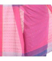 dB DESH BIDESH Women`s Tant Silk Handloom Cotton Saree Sequence Work With Blouse Piece (Blue Pink)