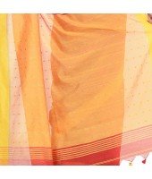 dB DESH BIDESH Women`s Tant Silk Handloom Cotton Saree Sequence Work With Blouse Piece (Red Yellow)