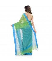 dB DESH BIDESH Women`s Tant Silk Handloom Cotton Saree Sequence Work With Blouse Piece (Green Blue)