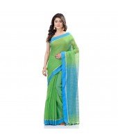 dB DESH BIDESH Women`s Tant Silk Handloom Cotton Saree Sequence Work With Blouse Piece (Green Blue)