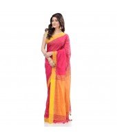 dB DESH BIDESH Women`s Tant Silk Handloom Cotton Saree Sequence Work With Blouse Piece (Pink Yellow)