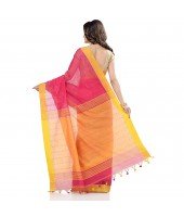 dB DESH BIDESH Women`s Tant Silk Handloom Cotton Saree Sequence Work With Blouse Piece (Pink Yellow)