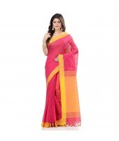 dB DESH BIDESH Women`s Tant Silk Handloom Cotton Saree Sequence Work With Blouse Piece (Pink Yellow)