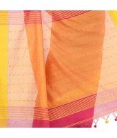 dB DESH BIDESH Women`s Tant Silk Handloom Cotton Saree Sequence Work With Blouse Piece (Pink Yellow)