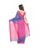 dB DESH BIDESH Women`s Tant Silk Handloom Cotton Saree Sequence Work With Blouse Piece (Blue Pink)