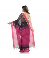 dB DESH BIDESH Women`s Tant Silk Handloom Cotton Saree Sequence Work With Blouse Piece (Black Pink)