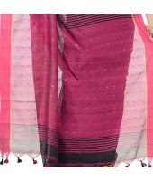 dB DESH BIDESH Women`s Tant Silk Handloom Cotton Saree Sequence Work With Blouse Piece (Black Pink)