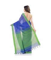 dB DESH BIDESH Women`s Tant Silk Handloom Cotton Saree Sequence Work With Blouse Piece Deep Blue Green