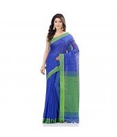 dB DESH BIDESH Women`s Tant Silk Handloom Cotton Saree Sequence Work With Blouse Piece Deep Blue Green