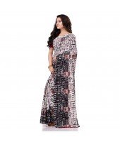  Women`s Traditional Bengal Soft Kalamkari Printed Handloom Cotton Saree Border Tassels Without Blouse Piece White Black