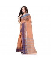 Bengal Soft Cotton Women`s Traditional Bengal Tant Pure Handloom Cotton Saree Jol Torongo Woven Design Without Blouse Piece Orange Blue