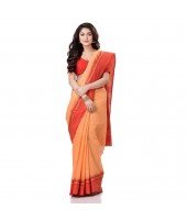 Bengal Soft Cotton Women`s Traditional Bengal Tant Pure Handloom Cotton Saree Kantha Stitch Woven Without Blouse Piece Orange Red