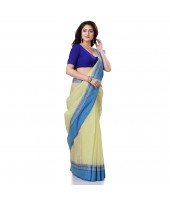 Bengal Soft Cotton Women`s Traditional Bengal Tant Pure Handloom Cotton Saree Kantha Stitch Woven Without Blouse Piece Butter Blue