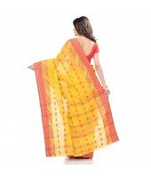 dB DESH BIDESH Women`s Traditional Bengal Tant Woven RangDeBasanti Design Pure Handloom Cotton Saree Without Blouse Piece (Yellow)