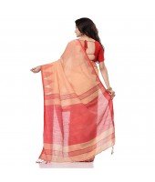 dB DESH BIDESH Women`s Traditional Bengali Handloom Tant Pure Cotton Saree Khadi Temple Par Desigined With Blouse Piece Off Red Red