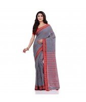 DESH BIDESH Women`s Traditional Bengali Tant Handloom Cotton Saree Galaxi Design With Blouse Piece(Grey)