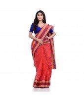 Women`s Traditional Tant Pure Cotton Handloom Blue Saree Woven Sudarshana Designer Without Blouse Piece