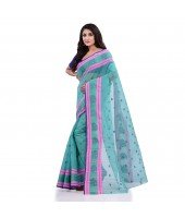 DESH BIDESH Women`s Traditional Tant Pure Handloom Cotton Saree Woven Kamal kolka Designer Without Blouse Piece(Firoza)