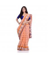 DESH BIDESH Women`s Traditional Tant Pure Handloom Cotton Saree Woven Kamal kolka Designer Without Blouse Piece(Peach)