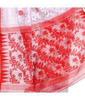 dB Desh Bidesh Women`s Bengal Handloom Tant Soft Dhakai Jamdani Cotton Saree Whole Body Design (White Red)