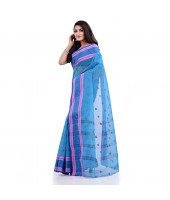 DESH BIDESH Women`s Traditional Tant Pure Handloom Cotton Saree Woven Kamal kolka Designer Without Blouse Piece (Blue)