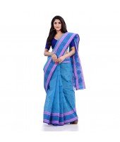 DESH BIDESH Women`s Traditional Tant Pure Handloom Cotton Saree Woven Kamal kolka Designer Without Blouse Piece (Blue)