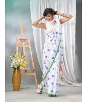 Desh Bidesh Traditional Hand Woven Malmal Bengal Handloom Pure Cotton Saree Without Blouse Piece Exclusive In Tricolour