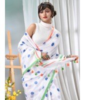 Desh Bidesh Traditional Hand Woven Malmal Bengal Handloom Pure Cotton Saree Without Blouse Piece Exclusive In Tricolour