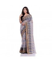 DESH BIDESH Women`s Traditional Pure Cotton Handloom Saree Woven Paisley Kolka Designer Without Blouse Piece (Gray)