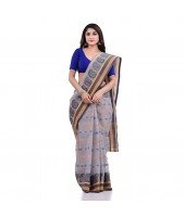 DESH BIDESH Women`s Traditional Pure Cotton Handloom Saree Woven Paisley Kolka Designer Without Blouse Piece (Gray)