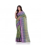 DESH BIDESH Women`s Traditional Pure Cotton Handloom Saree Woven Paisley Kolka Designer Without Blouse Piece (Green)