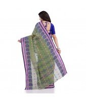 DESH BIDESH Women`s Traditional Pure Cotton Handloom Saree Woven Paisley Kolka Designer Without Blouse Piece (Green)