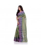 DESH BIDESH Women`s Traditional Pure Cotton Handloom Saree Woven Paisley Kolka Designer Without Blouse Piece (Green)