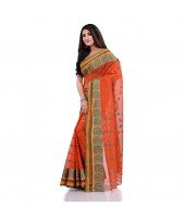 DESH BIDESH Women`s Traditional Pure Cotton Handloom Saree Woven Paisley Kolka Designer Without Blouse Piece (Orange)